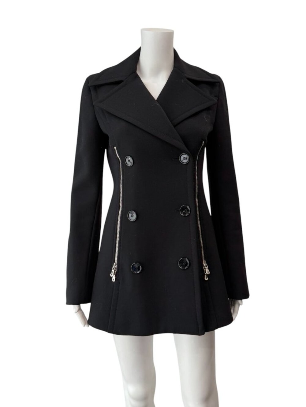 Dolce & Gabbana Black Wool Double Zip Trench Coat Pea Jacket size 4/40